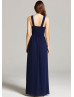 Navy Blue Chiffon Beads Halter Long Prom Dress